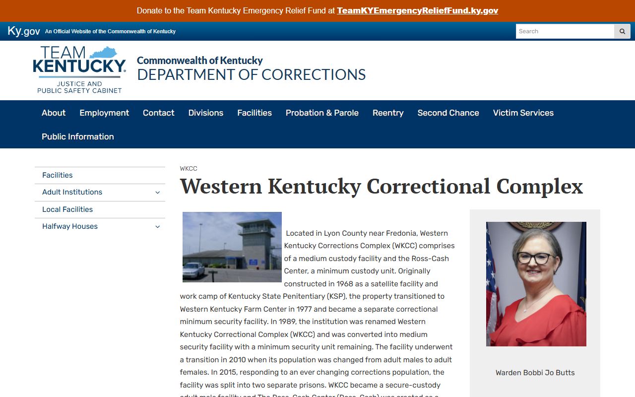 Western Kentucky Correctional Complex official inmate lookup facility page